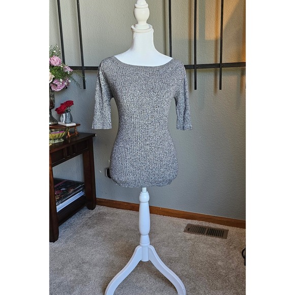 Ann Taylor Factory Tops - Ann Taylor Factory Marled Ribbed Knit Boat Neck Sweater Top Gray Black Small